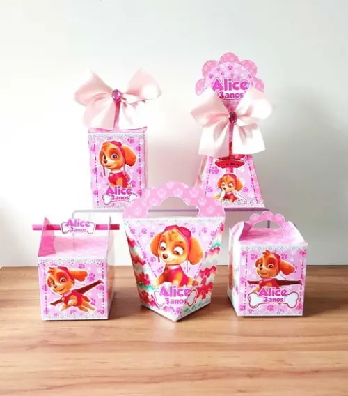 Kit 50 Caixinhas Personalizadas Patrulha Canina Skye Menina