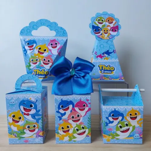 Kit Festa 25 Caixinhas Personalizadas Baby Shark Aniversário