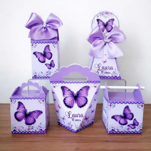 Kit Festa 30 Caixinhas Personalizadas Borboleta Lilás