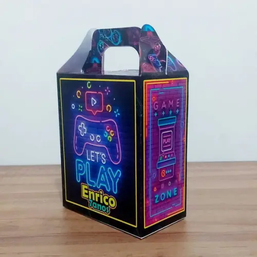 Kit Festa 30 Caixinhas Personalizadas Vídeo Game Neon