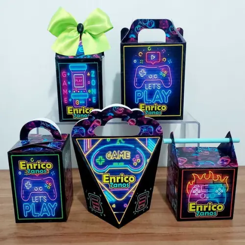 Kit Festa 30 Caixinhas Personalizadas Vídeo Game Neon