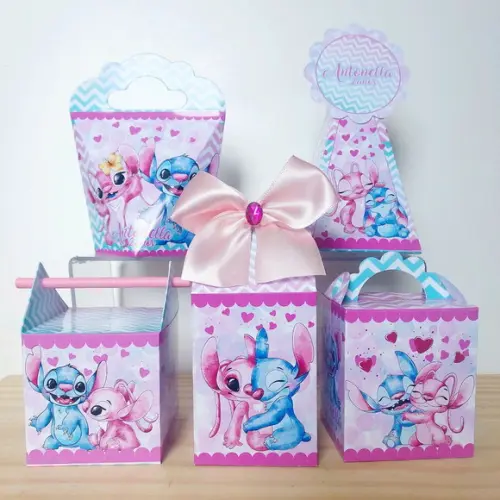 Kit Festa Básico 15 Lembrancinha Personalizada Stitch e Agel