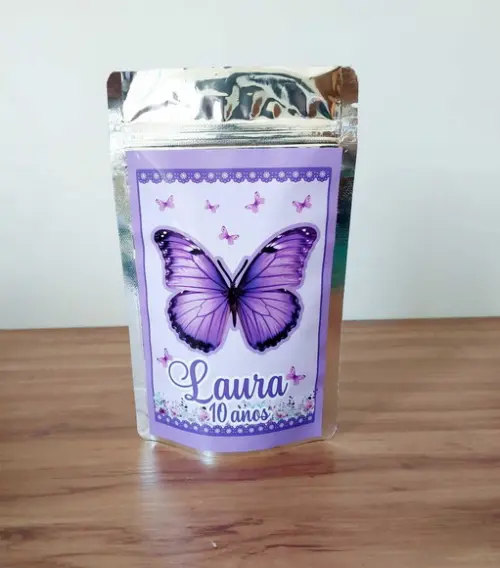 Saquinho Metalizado Borboleta Lilás Zip Lock Personalizado