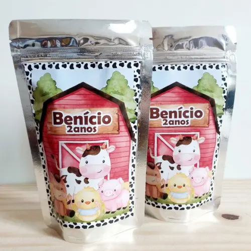 Saquinho Metalizado Fazendinha Zip Lock Personalizado