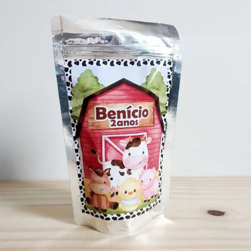 Saquinho Metalizado Fazendinha Zip Lock Personalizado