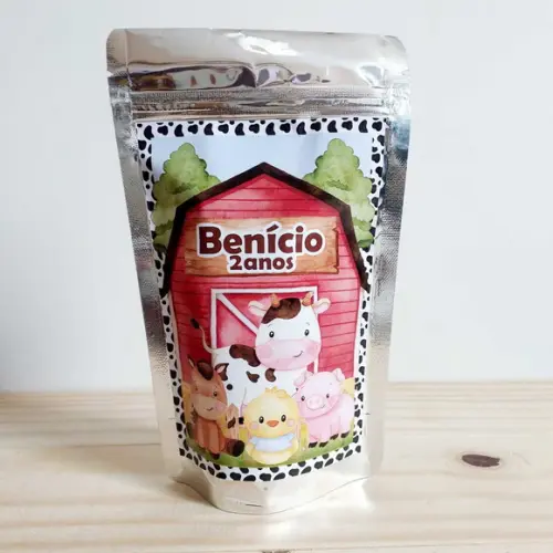 Saquinho Metalizado Fazendinha Zip Lock Personalizado