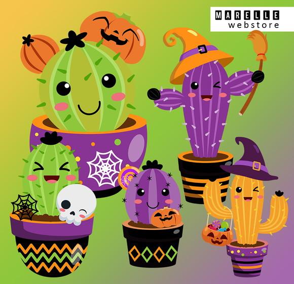 Arquivos Png Cactus Halloween + Papéis Digitais