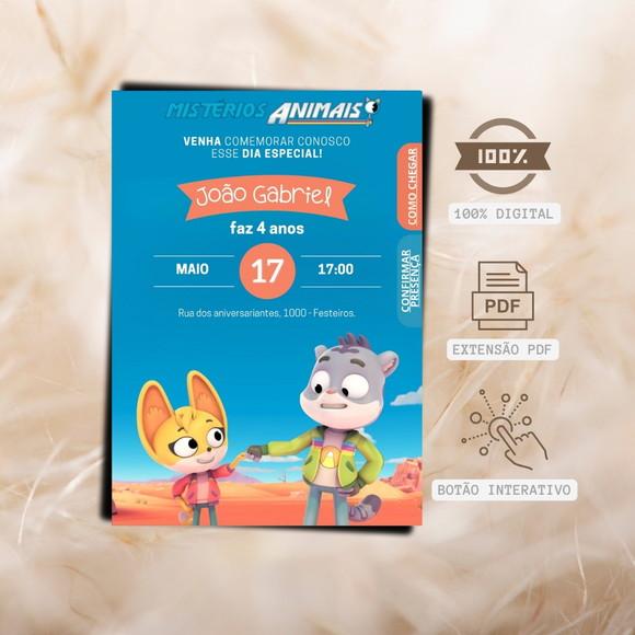 Convite Digital Mistérios Animais com Botão Interativo
