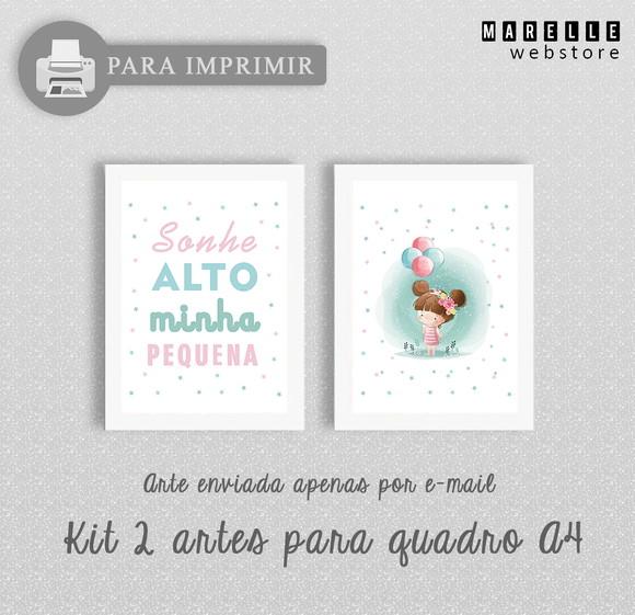 Kit 2 Artes Digitais Infantil Menina Aquarela Sonhe Alto A4