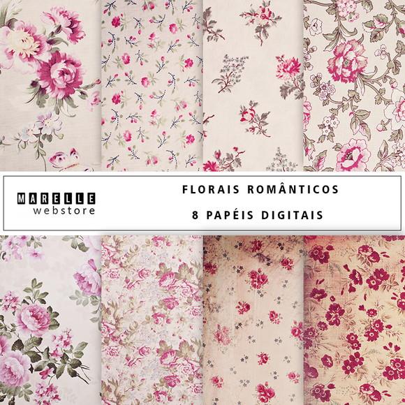 Kit Papéis Digitais Florais Românticos
