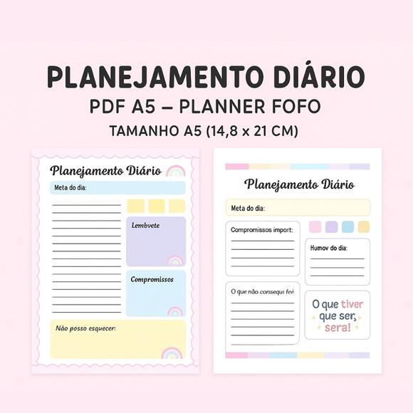 Planejamento Diário pdf A5 Planner Fofo para Imprimir