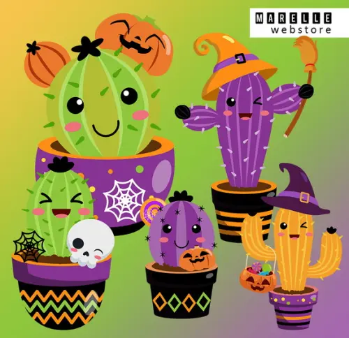 Arquivos Png Cactus Halloween + Papéis Digitais