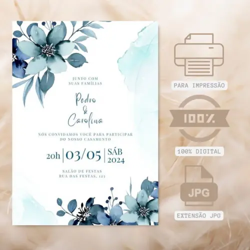 Convite Digital ~ Casamento Azul Serenity