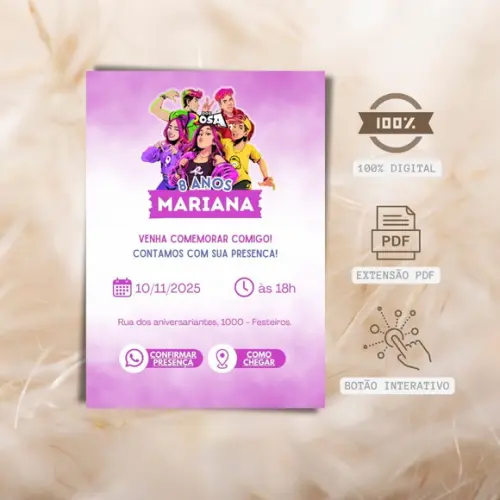 Convite Digital dos Rosa Personalizado com Botão Interativo