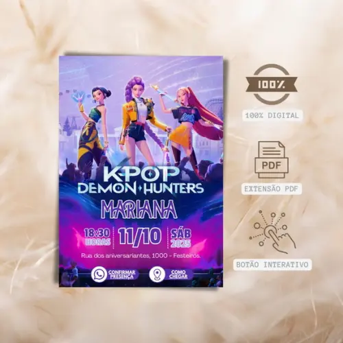 Convite Digital Guerreiras do Kpop com Botão Interativo
