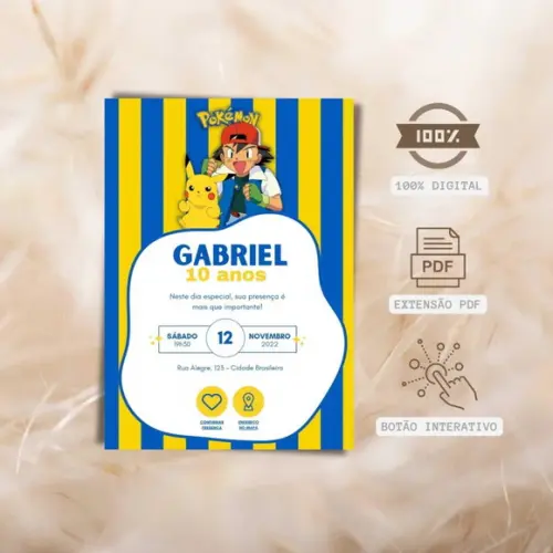 Convite Digital Pokémon Personalizado com Botão Interativo