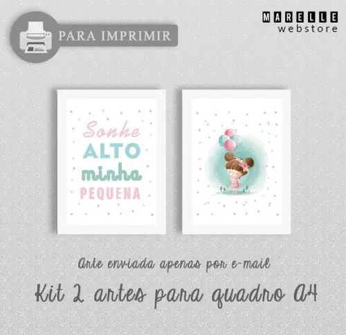 Kit 2 Artes Digitais Infantil Menina Aquarela Sonhe Alto A4