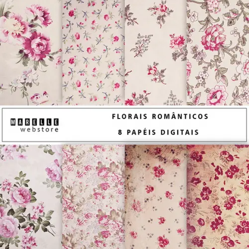 Kit Papéis Digitais Florais Românticos