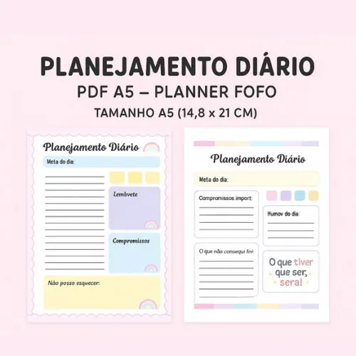 Planejamento Diário pdf A5 Planner Fofo para Imprimir