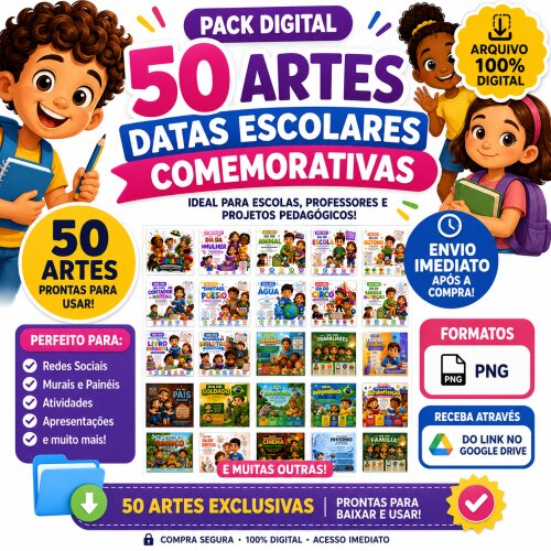 Pack 50 Artes Datas Comemorativas Escolares Digital