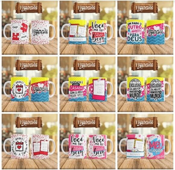 Pack Artes para Canecas Dia dos Namorados Romântico