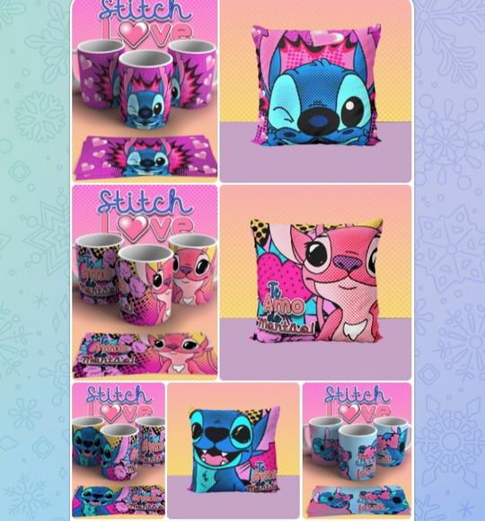 Pack Artes para Canecas e Almofada Stitch Love