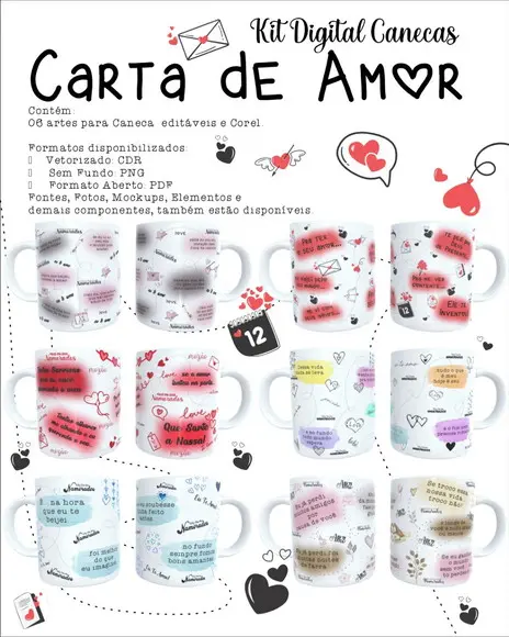 Pack Artes para Canecas Dia dos Namorados Músicas 2023
