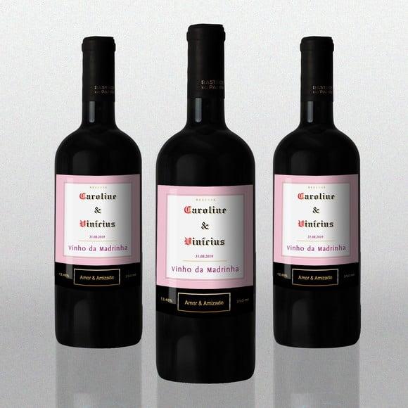 Adesivo 250 ml Vinho da Madrinha ROSA Rótulo Adesivo