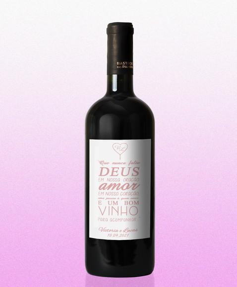 Adesivo 250 ml Vinho Deus Casamento ROSA Rótulo Adesivo