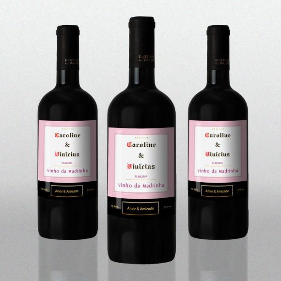 Adesivo 375 ml Vinho da Madrinha ROSA Rótulo Adesivo