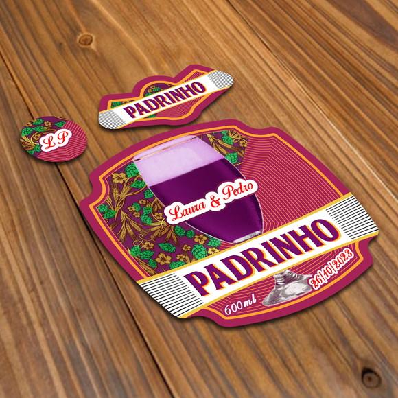 Adesivo 600ml Chopp de Vinho Padrinho Madrinha Rotulo
