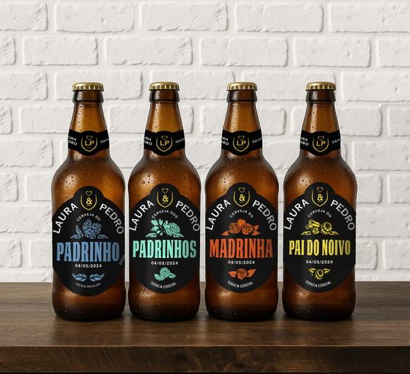 Kit Rótulos Adesivos Cerveja do Padrinho Madrinha 600 ml