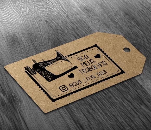 S Tag 7x4cm KRAFT com Sisal Sua Loja Logo Insta Whats