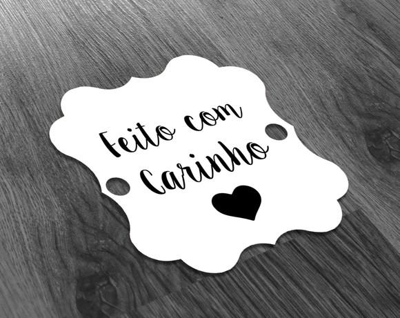 S Tag Branca - 4,5x4,5cm - Feito com Carinho