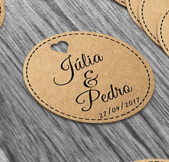 S Tag Kraft 3x3 Cm Com Sisal - Nome Dos Noivos