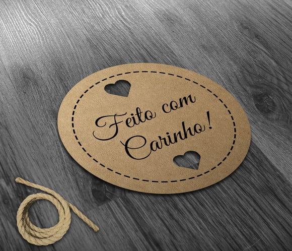 S Tag Kraft 4x4 cm com Sisal - Feito com Carinho