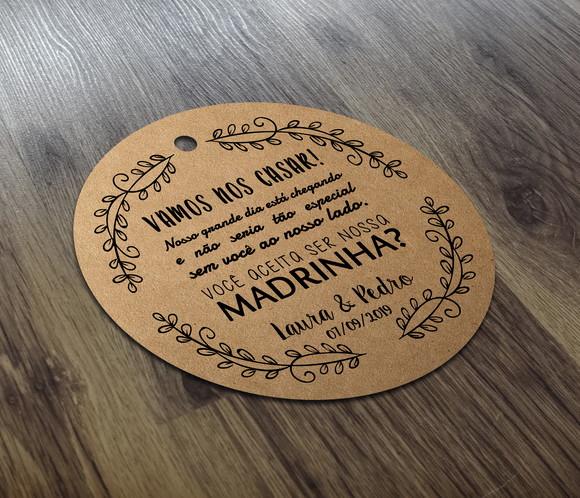 Tag 12x12cm Kraft - Convite Dos Padrinhos Padrinho Madrinha