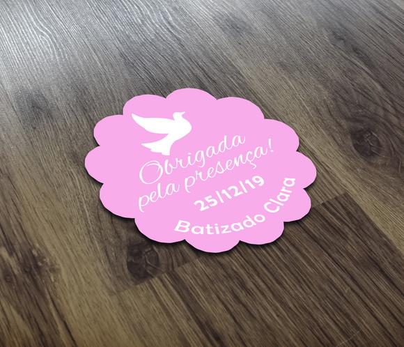 Tag 3x3cm Obrigado pela Presença Batismo Rosa