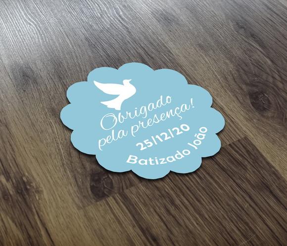 Tag 3x3cm Obrigado pela Presença Batismo Azul