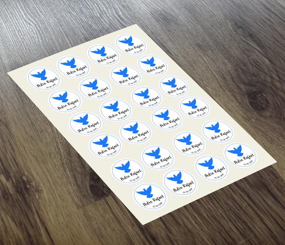 TAG Adesiva 4x4cm Branco Batizado AVE Azul