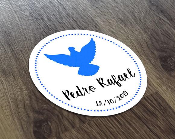 TAG Adesiva 4x4cm Branco Batizado AVE Azul