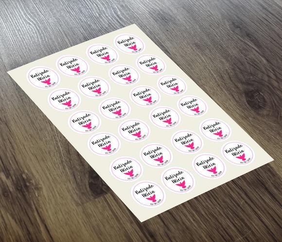 TAG Adesiva 4x4cm Branco Batizado AVE ROSA