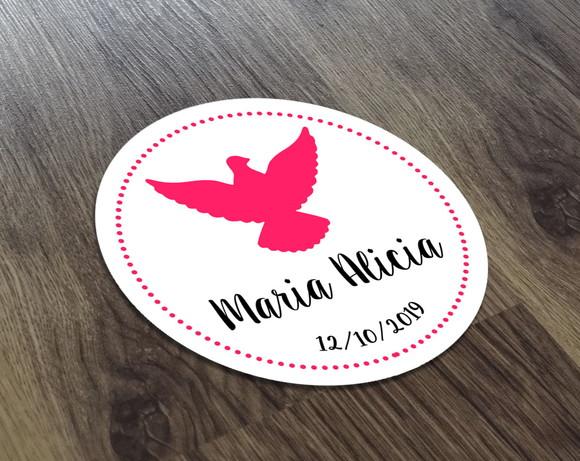 TAG Adesiva 4x4cm Branco Batizado AVE ROSA