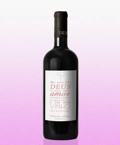 Adesivo 250 ml Vinho Deus Casamento ROSA Rótulo Adesivo