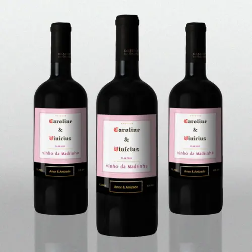 Adesivo 375 ml Vinho da Madrinha ROSA Rótulo Adesivo