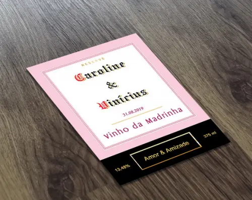 Adesivo 375 ml Vinho da Madrinha ROSA Rótulo Adesivo