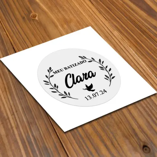 Adesivo 3x3cm Transparente Batizado a Prova D'água