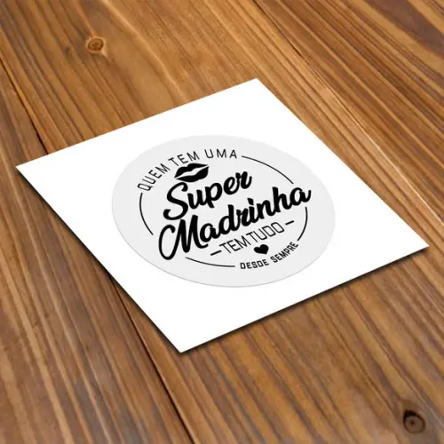 Adesivo 4x4cm Super Padrinho Super Madrinha Transparente