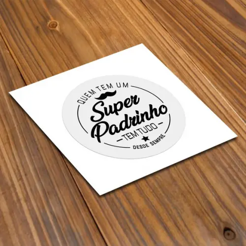 Adesivo 4x4cm Super Padrinho Super Madrinha Transparente