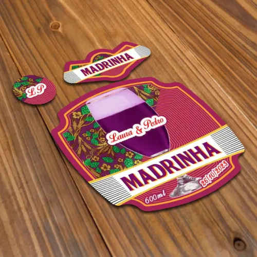 Adesivo 600ml Chopp de Vinho Padrinho Madrinha Rotulo